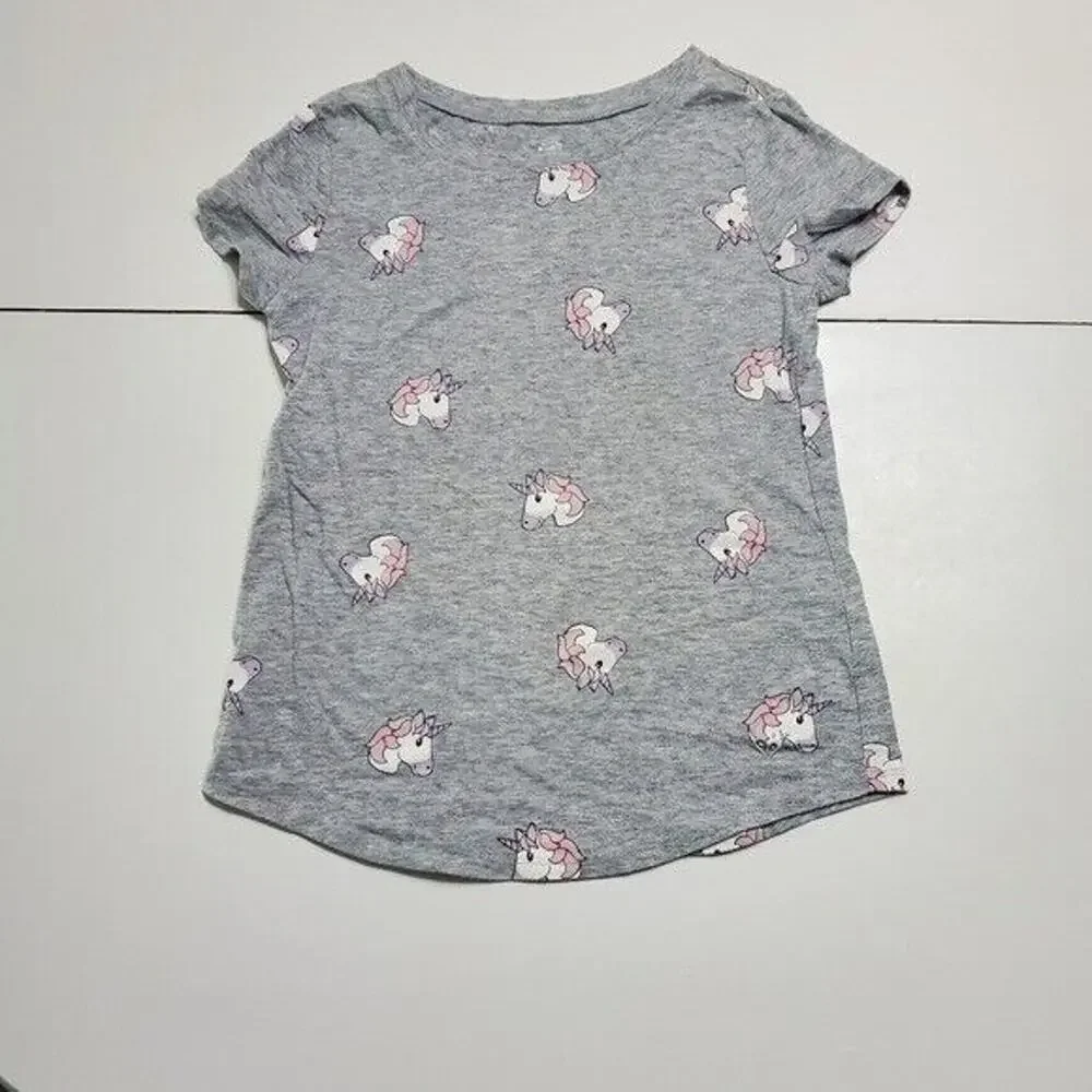 Justice Shirt Girls 10 Grey Unicorn Comfort Stretch Graphic Tee‎ All over Print